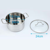 不鏽鋼歐式湯煲燉鍋連玻璃蓋 - 6L (24cm)